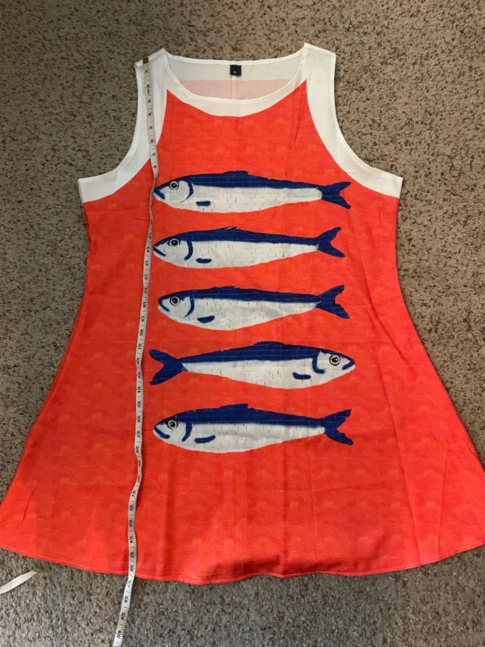 Sleeveless Orange Tank with Sardines Print
